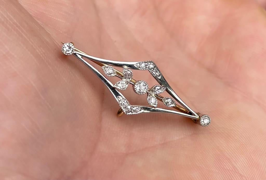Belle Epoque antieke diamanten 14k gouden broche fraai dames, Sieraden, Tassen en Uiterlijk, Antieke sieraden, Verzenden, Goud