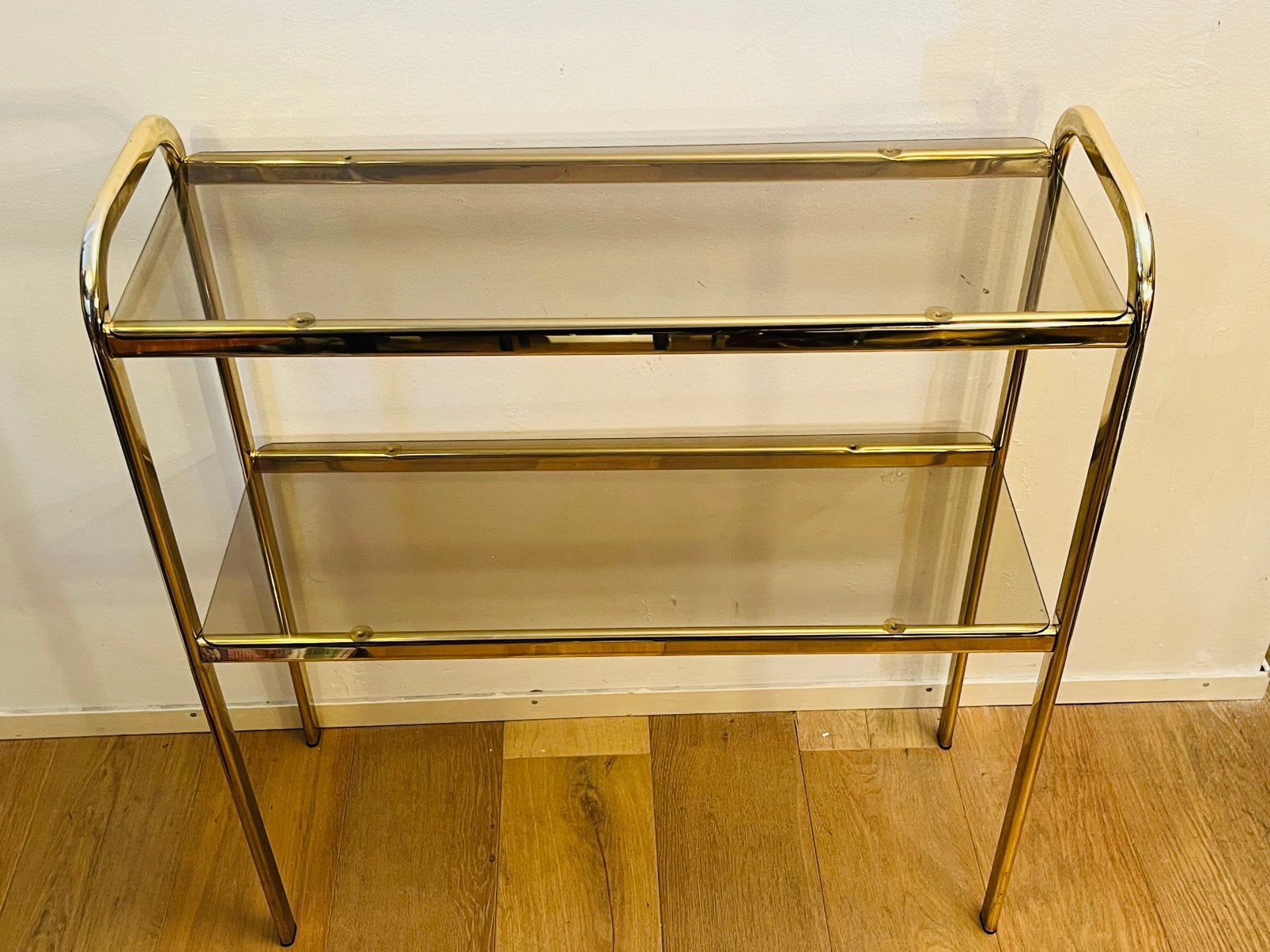 Hollywood Regency / Mid-Century side tafel, Ophalen of Verzenden, Glas, Zo goed als nieuw, 25 tot 50 cm