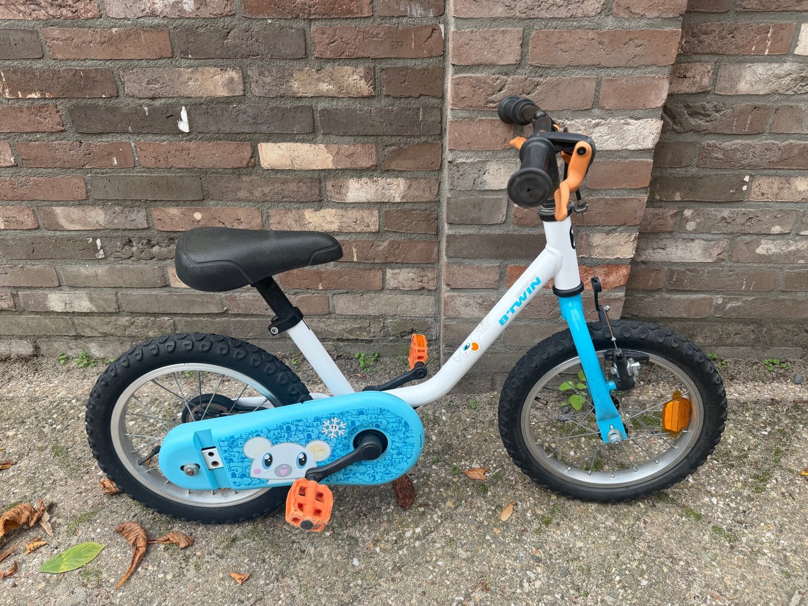 Kinderfiets B'Twin 16 inch - Wit/Blauw, Ophalen, Gebruikt, Velgrem, 16 tot 20 inch