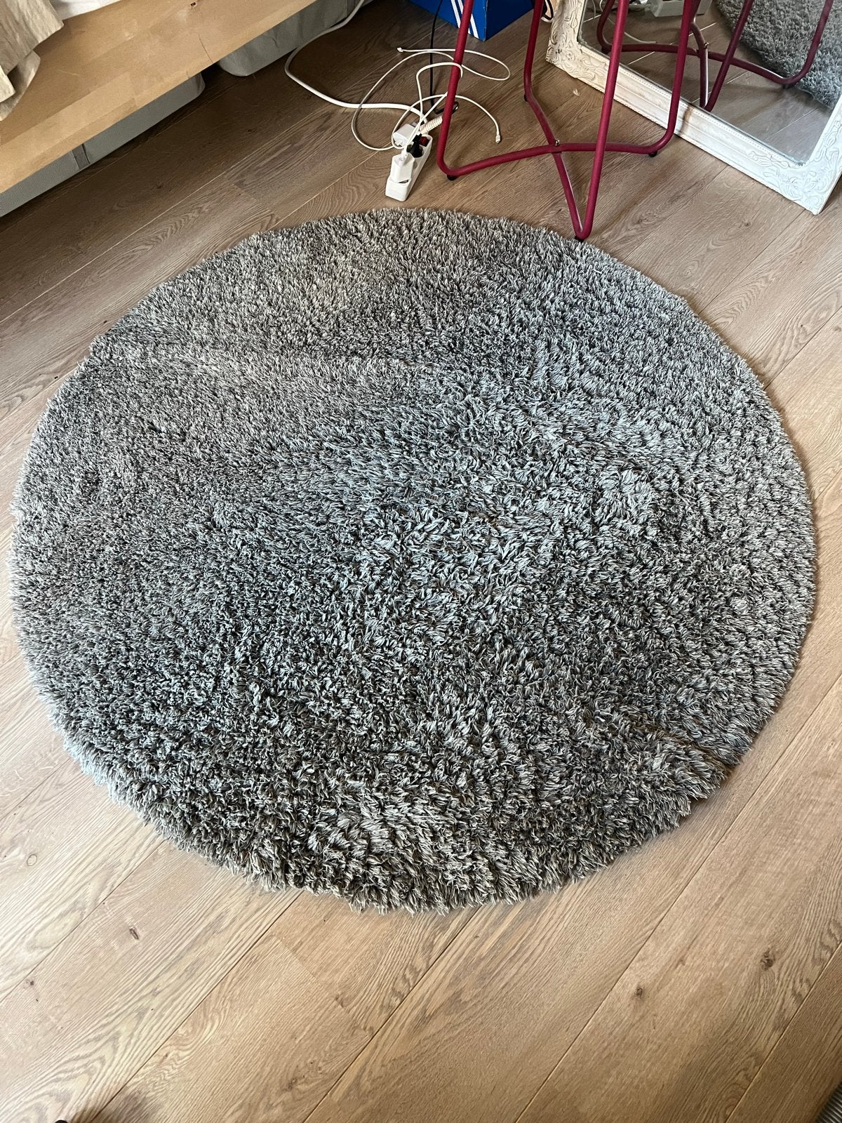 Ikea Vloerkleedje - Rond Grijs Shaggy Tapijt, Ophalen, Gebruikt, 100 tot 150 cm, Rond