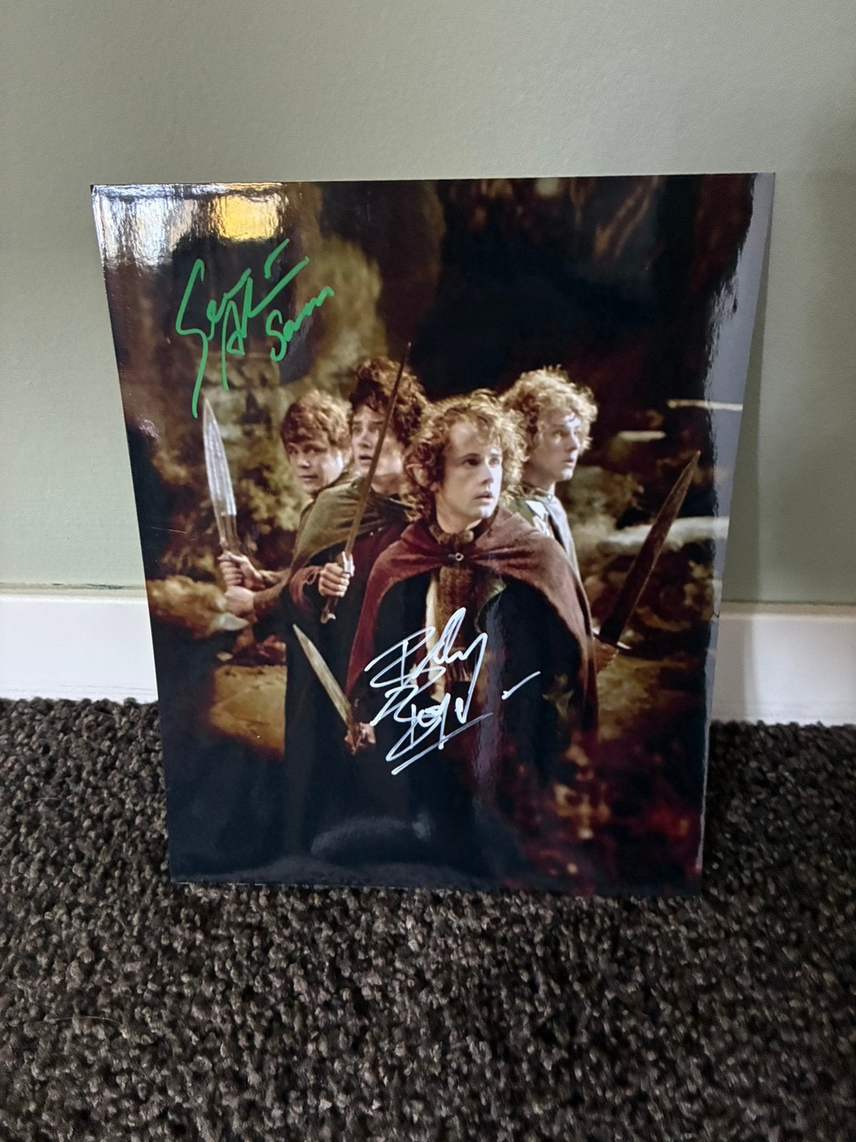 Foto vier hobbits met officiële handtekeningen, Verzamelen, Verzenden, Zo goed als nieuw, Boek of Poster