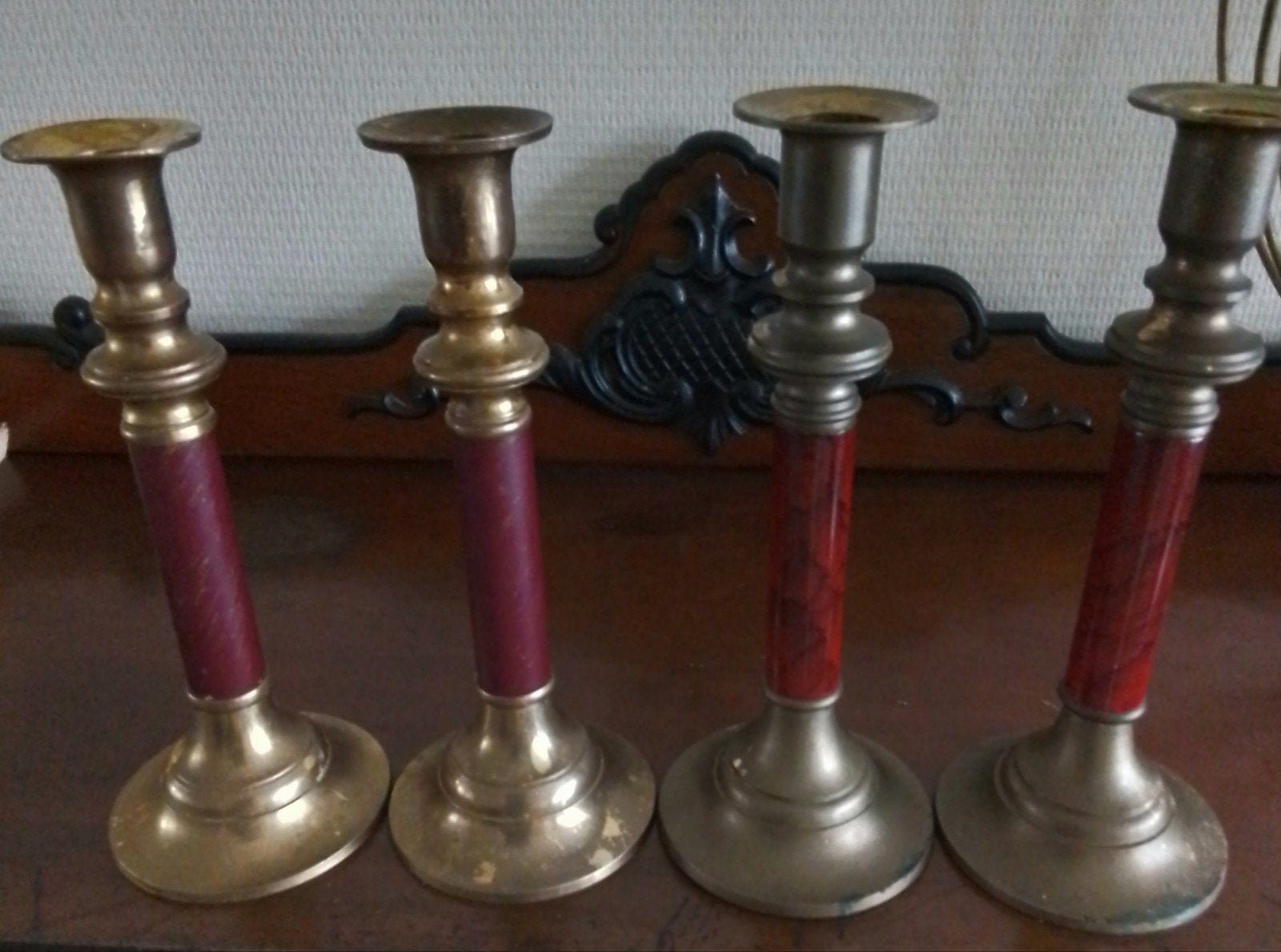 Kandelaars set 4 stuks/ vintage/ messing 21cm., Ophalen of Verzenden, Koper of Brons