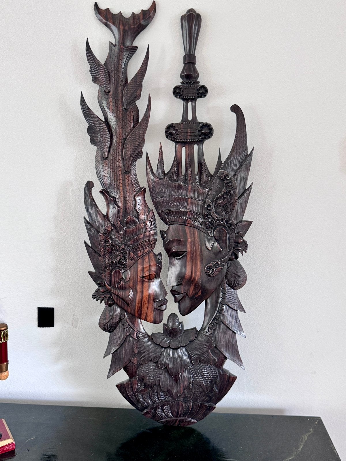 Groot Balinees houtsnijwerk Rama & Sita - Coromandelhout, Antiek en Kunst, Ophalen