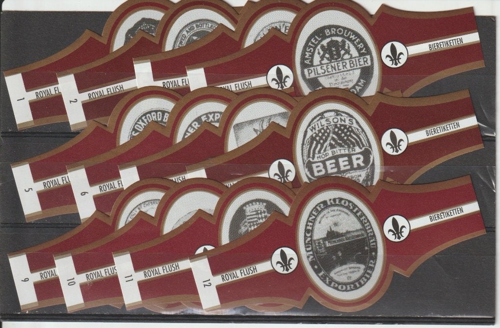 reeks 1980  bier etiletten   1-12 sigarenbanden, Ophalen of Verzenden, Zo goed als nieuw, Sigarenbandjes