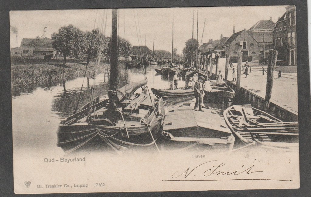 oud beijerland  haven met schepen, Verzamelen, Ophalen of Verzenden, Voor 1920, Gelopen, Zuid-Holland