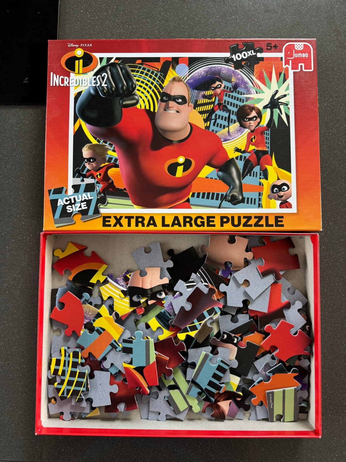 Jumbo Incredibles 2 XL Puzzel 100 stukjes, Ophalen of Verzenden, Meer dan 50 stukjes, Zo goed als nieuw, 6 jaar of ouder