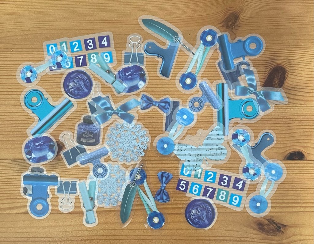 Blauwe Journaling, scrapbooking, dagboek, junk stickers, Verzenden, Nieuw, Meerdere stickers