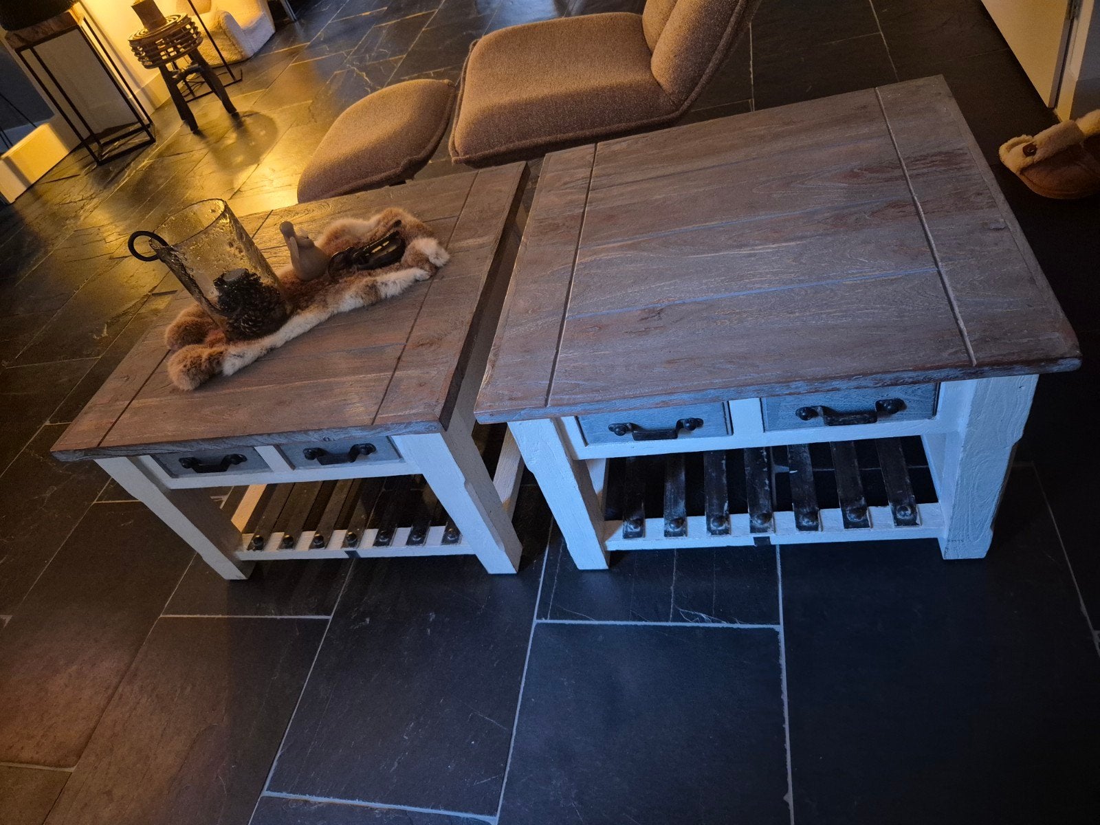 Riviera Maison salontafels met lades (set van 2), 50 tot 100 cm, Vierkant, Landelijke, Riviera Maison, 50 tot 100 cm