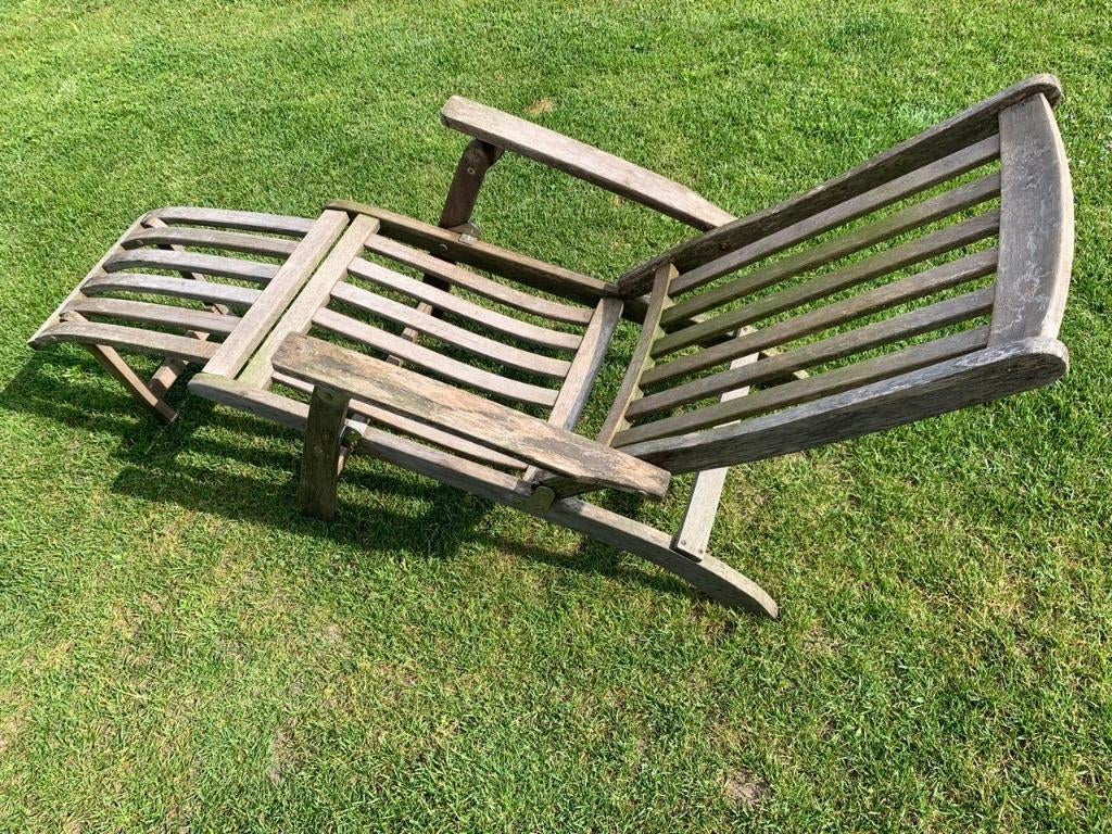 Deckchair teakhouten tuinstoel, Ophalen, Gebruikt, Teakhout, Inklapbaar