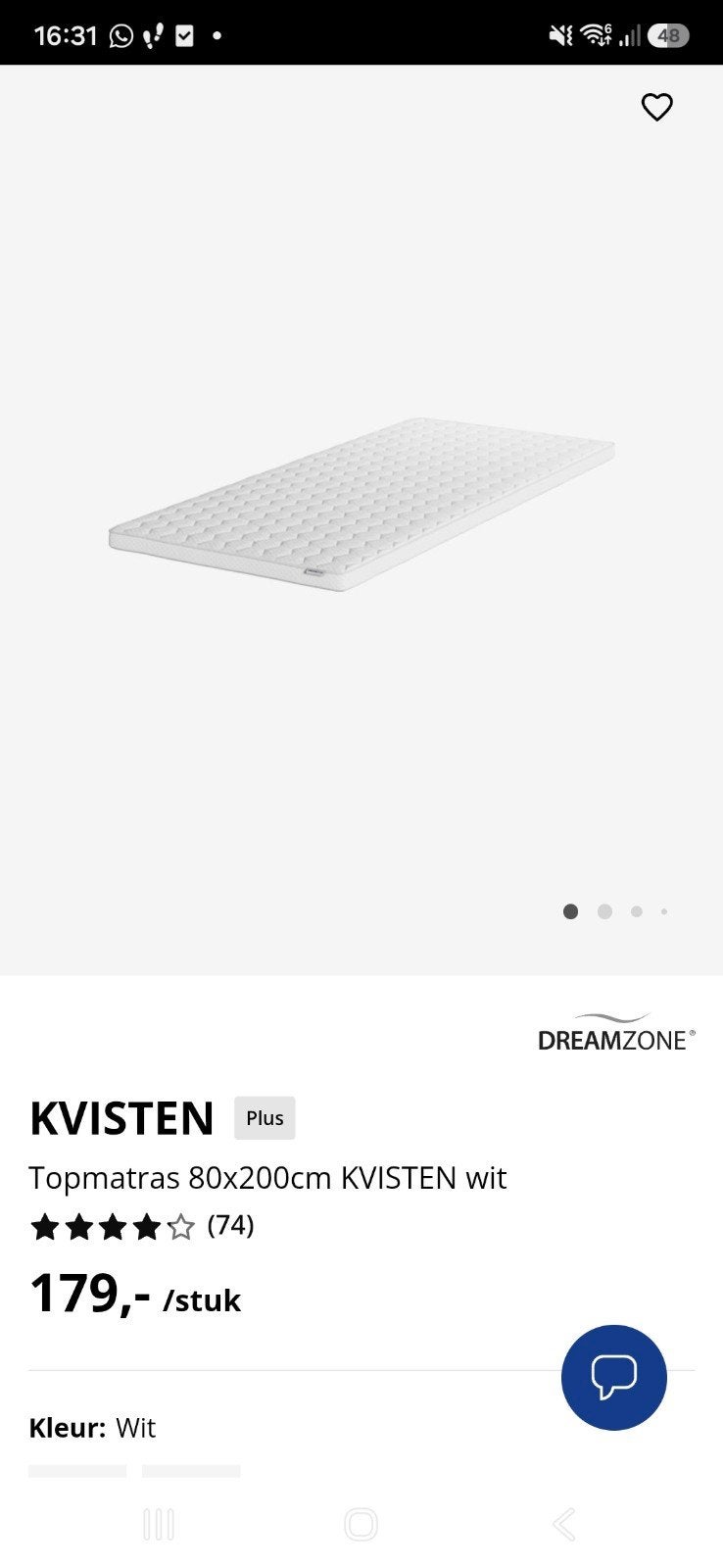 Matras-topper Dreamzone Kvistbro 80x200 cm, Ophalen, Eenpersoons, Zo goed als nieuw, 80 cm