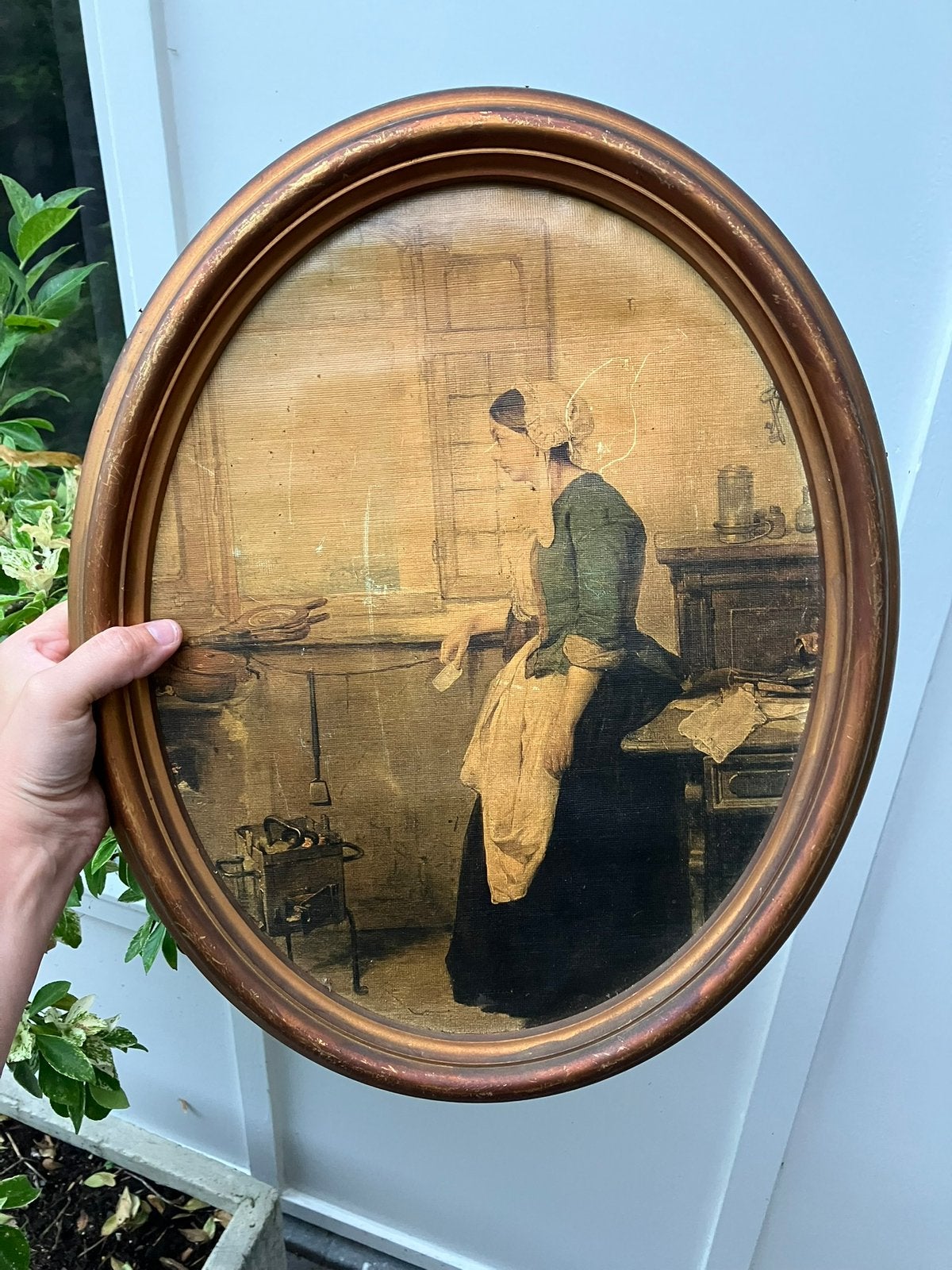Schilderij afdruk la lettera domenico induno ovaal lijst, Ophalen of Verzenden