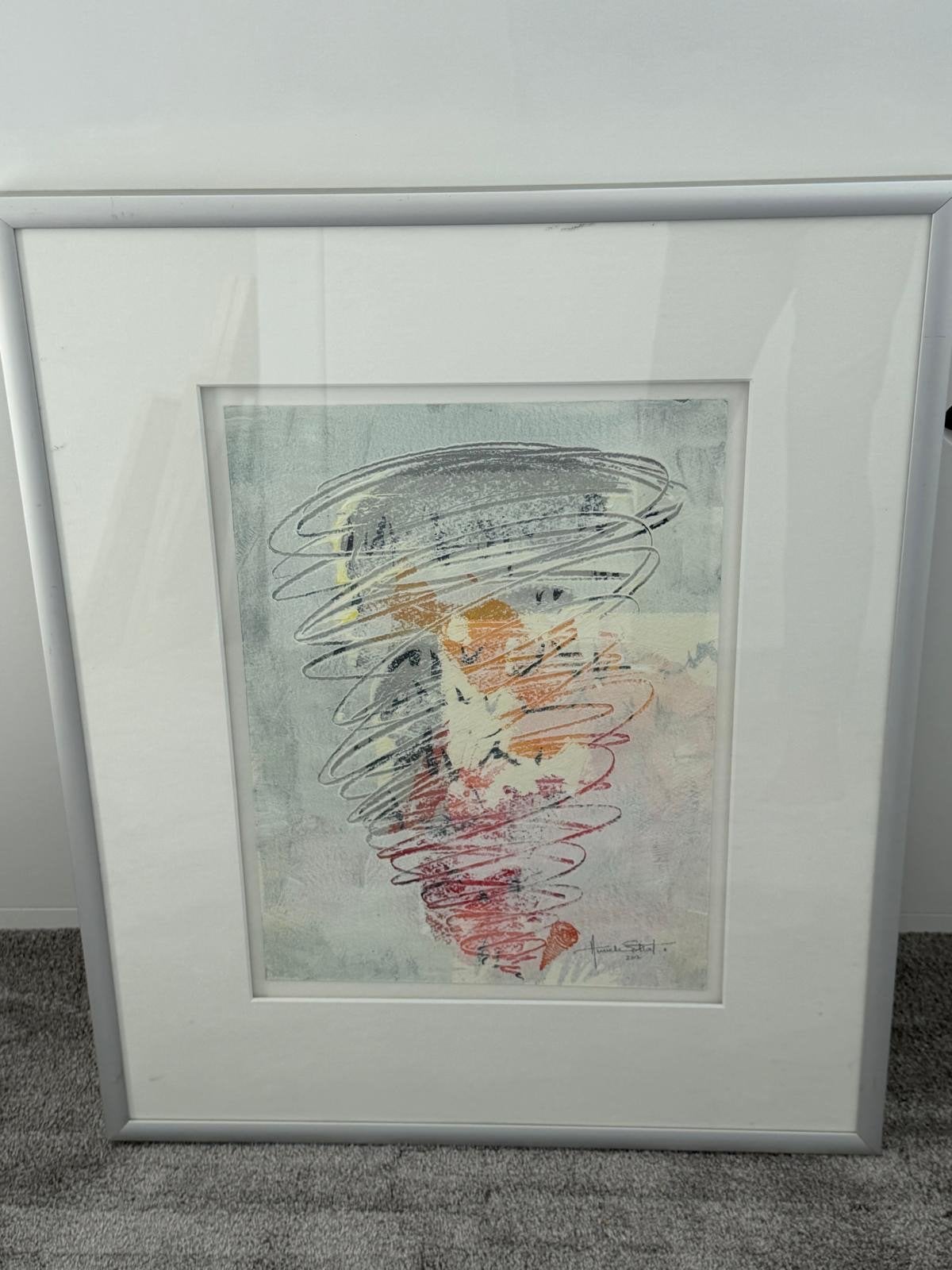 Abstracte kunstprint in zilveren lijst, Antiek en Kunst, Ophalen