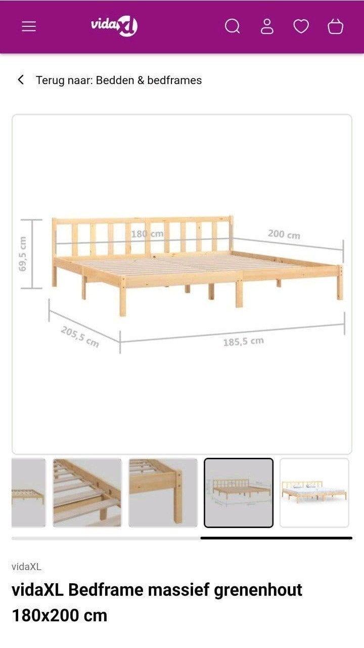 vidaXL Bedframe massief grenenhout 180x200 cm, Ophalen, Beige, Tweepersoons, 180 cm