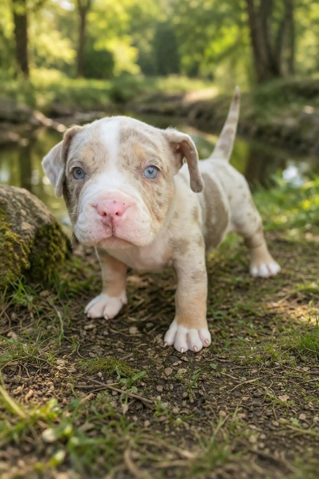 American Pocket Bully lilac tri merle, Reu, 8 tot 15 weken, Bulldog, Eén hond