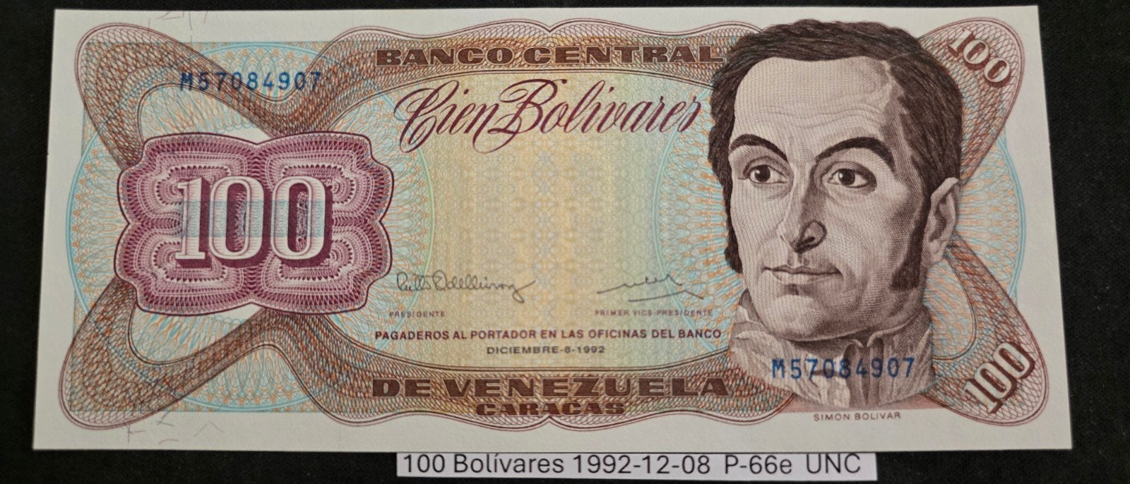 Venezuela 100 Bolivares 1992 P-66e UNC, Ophalen of Verzenden, Zuid-Amerika, Los biljet