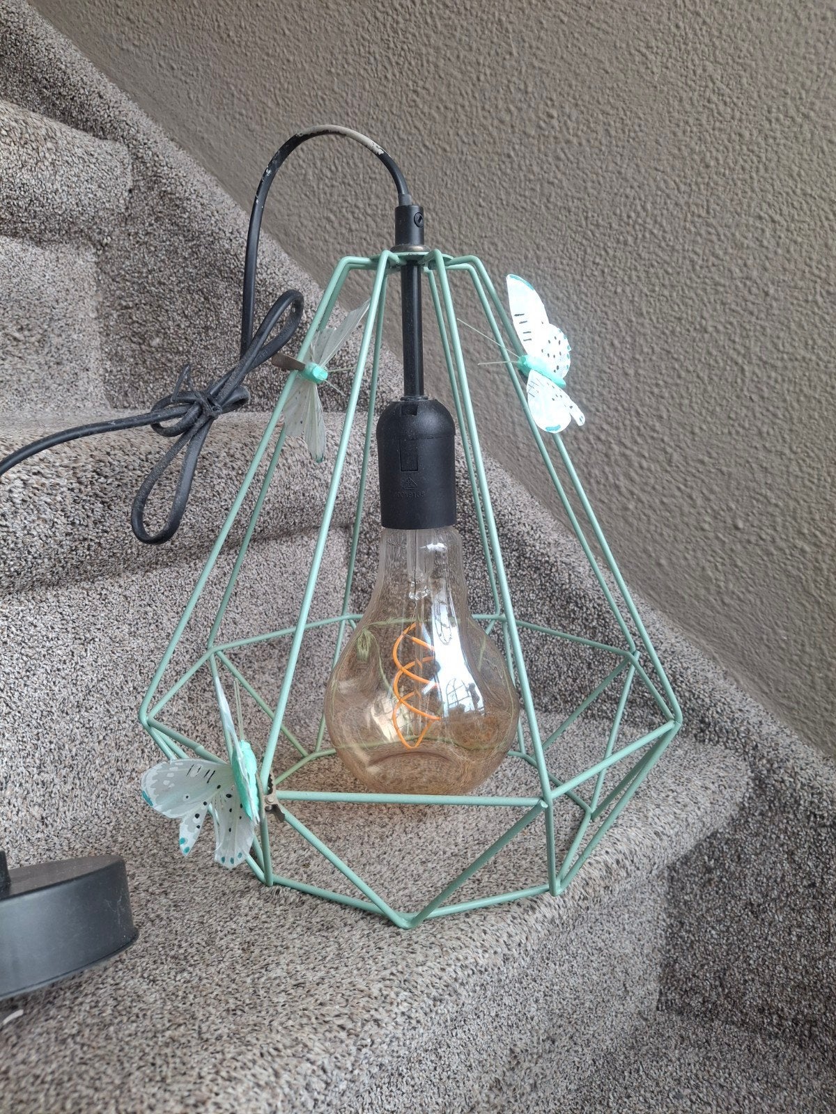 Unieke mintgroene draadlamp met vlinders, Metaal, Gebruikt, Ophalen of Verzenden, Groen