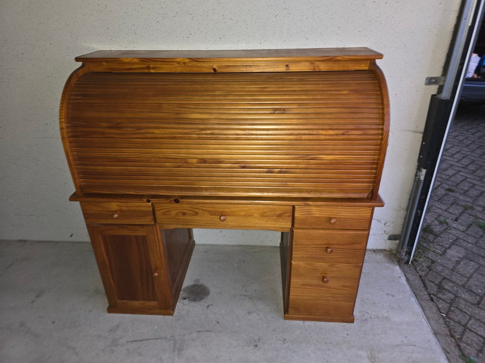 Klassiek houten rolluikbureau met opbergruimte, Met lades, Gebruikt, Hout, Secretaire