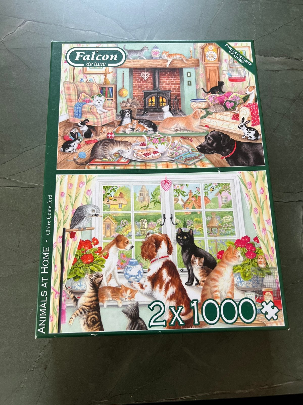 Falcon puzzel 2x 1000 stukjes Animals at home, Ophalen of Verzenden, 500 t/m 1500 stukjes, Zo goed als nieuw