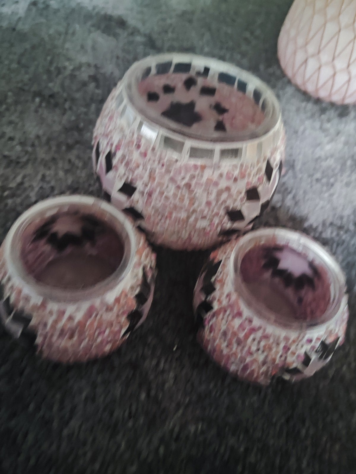 Set van 3 mozaïek waxinelichthouders - Roze/Zwart, Waxinelichthouder, Ophalen of Verzenden, Roze, Glas