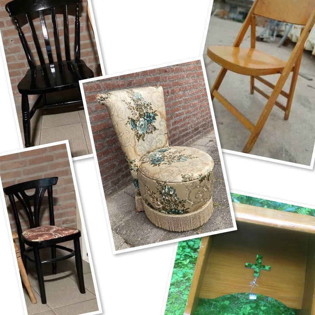 Vintage stoelen & een kerkkruk, Ophalen, Gebruikt, Overige kleuren, Vintage