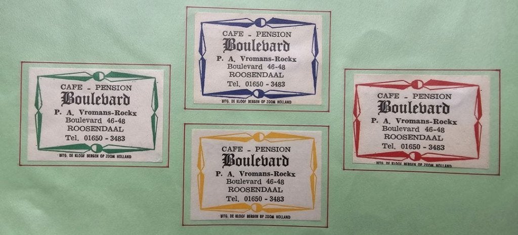 Café Pension Boulebard P.A. Vromans-Rockx te Roosendaal, Ophalen of Verzenden, Zo goed als nieuw, Luciferdoosjes of -merken