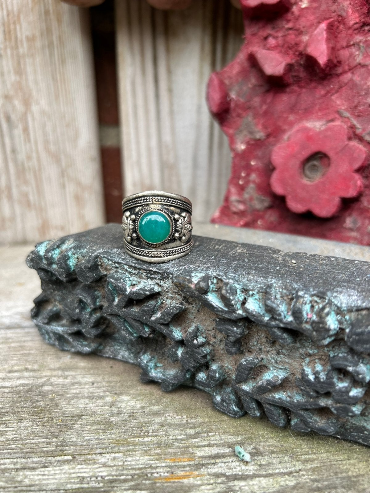 Prachtige Tibetaans zilveren ring met Avanturijn., Nieuw, Ophalen of Verzenden, Dame of Heer, Met edelsteen