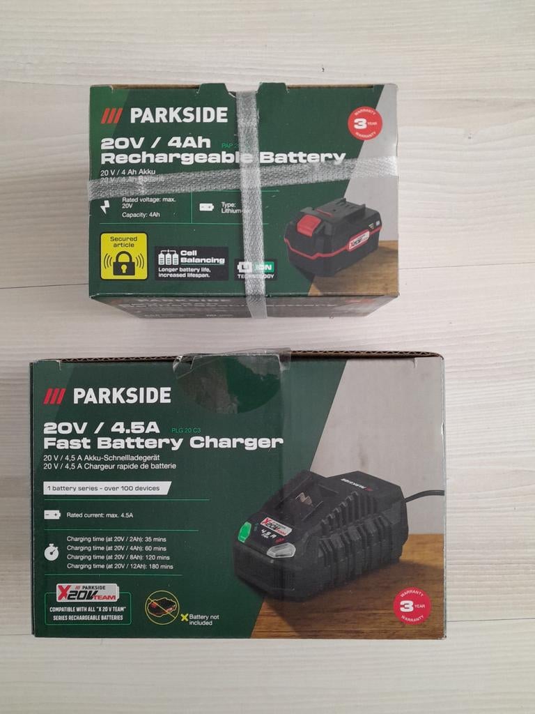 Parkside 20v 4 ah accu en snel lader, Ophalen, Nieuw