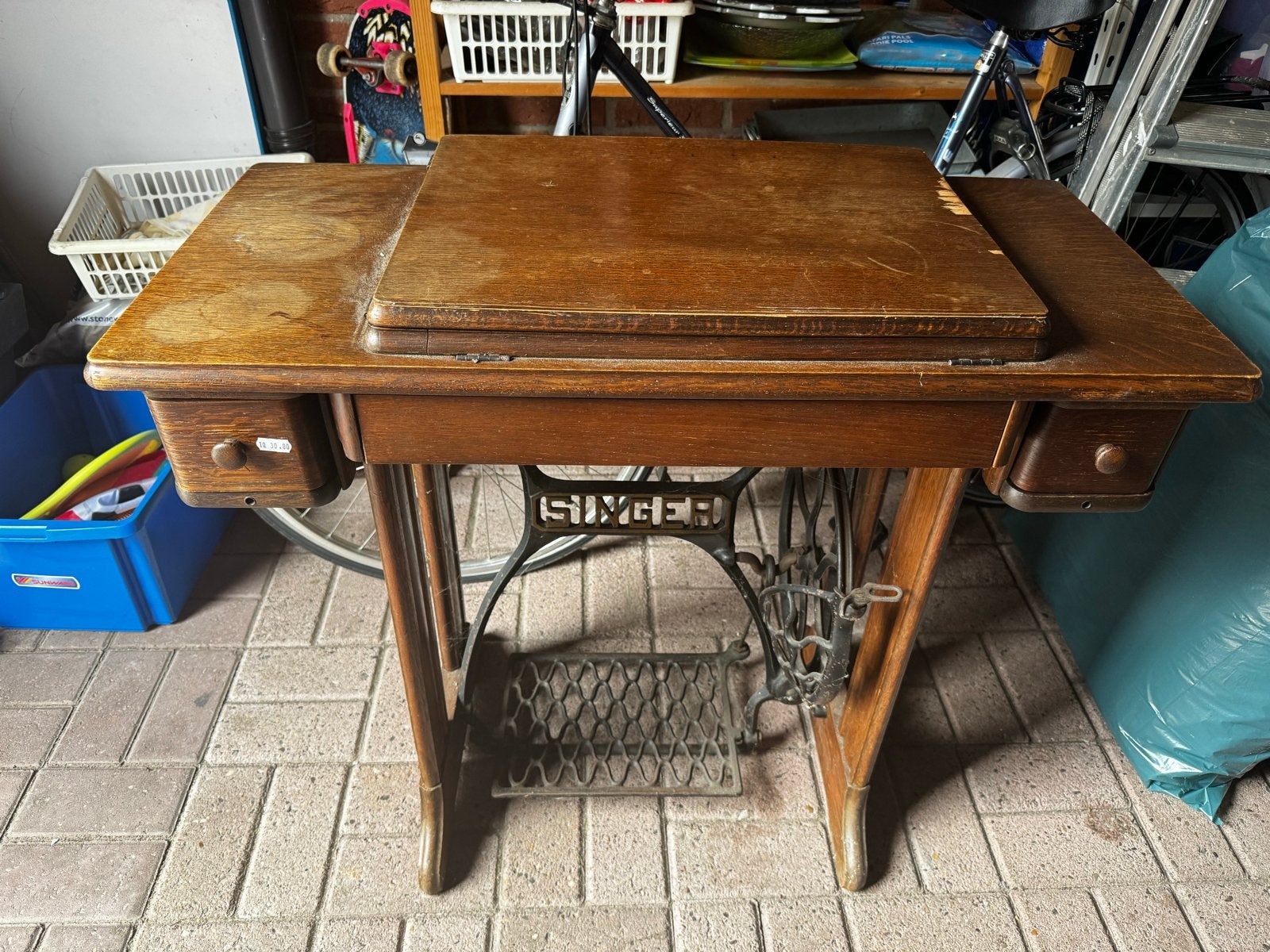 Antieke Singer Naaimachine met Houten Tafel, Ophalen
