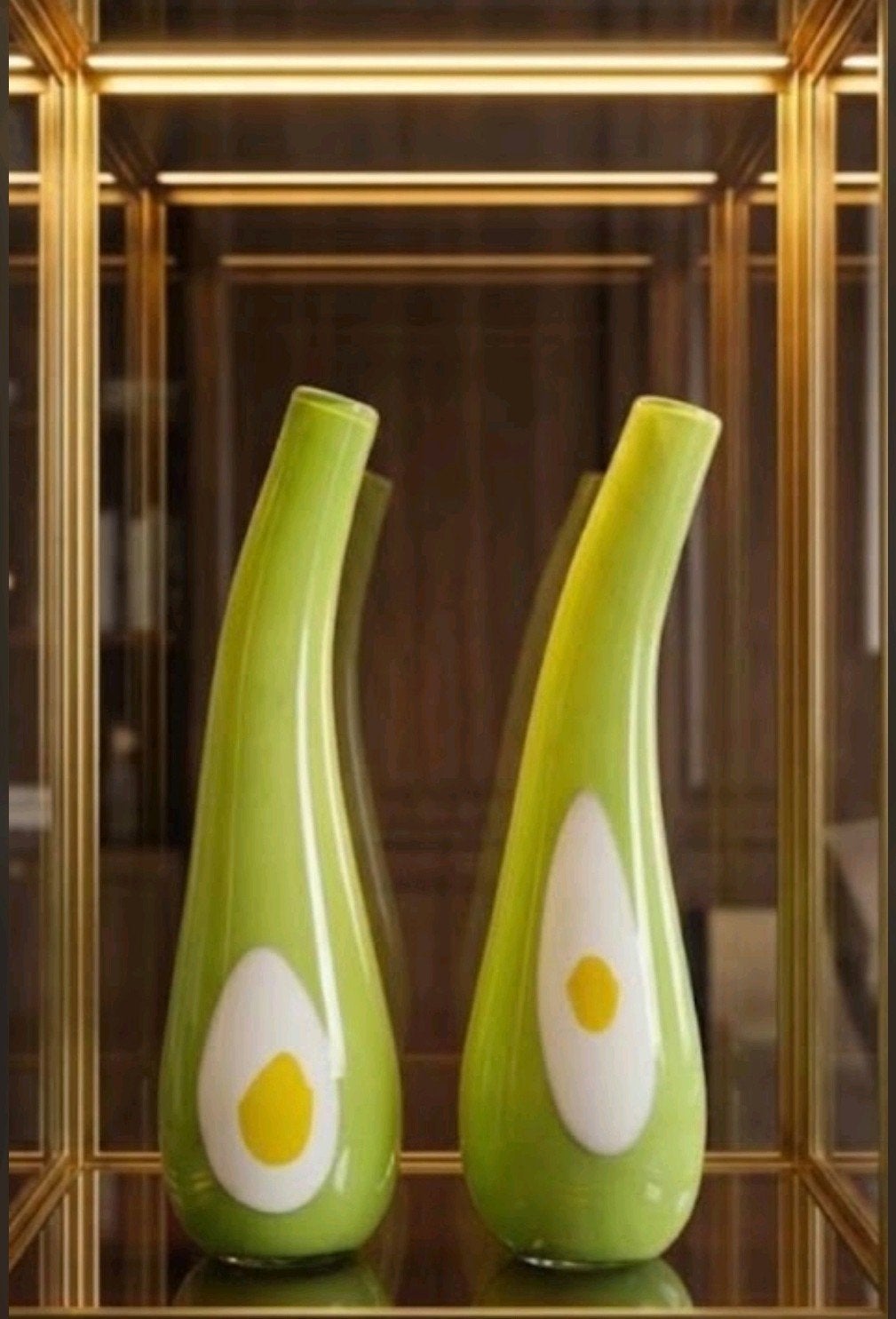 Vintage Murano stijl Midcentury Vazen 37 cm Pop Art Glas, Huis en Inrichting, Ophalen of Verzenden, Geel, Glas