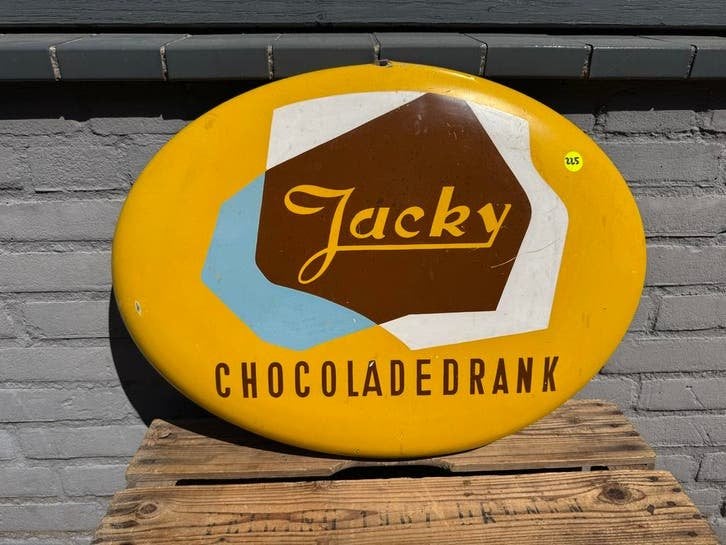 Vintage Jacky Chocoladedrank Reclamebord, Reclamebord, Gebruikt, ., Ophalen of Verzenden
