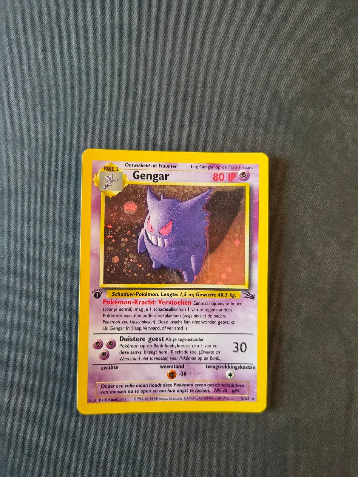 Gengar Fossil holo 5/62 1st edition (Nederlands), Ophalen of Verzenden, Zo goed als nieuw