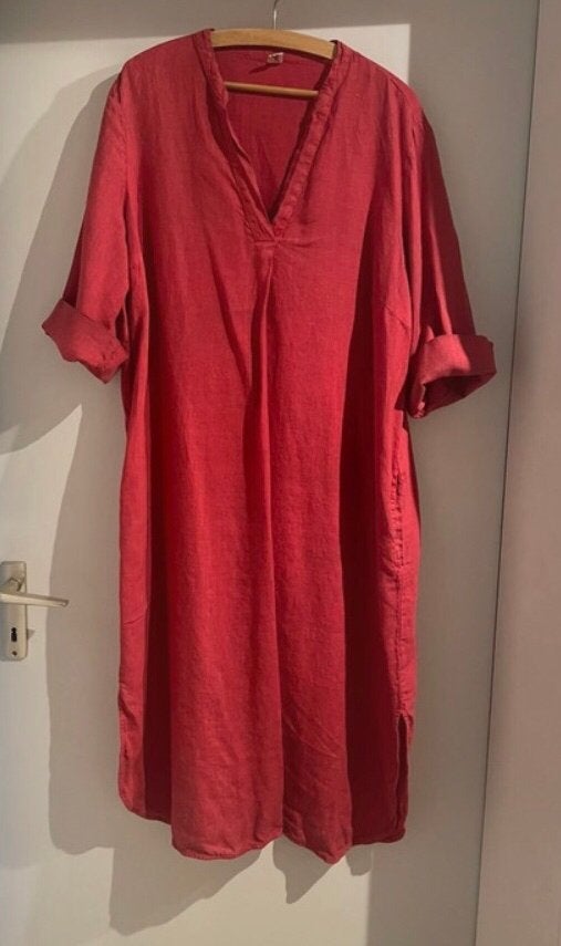 Casual linnen jurk, Verzenden, Maat 42/44 (L), Gedragen, Rood