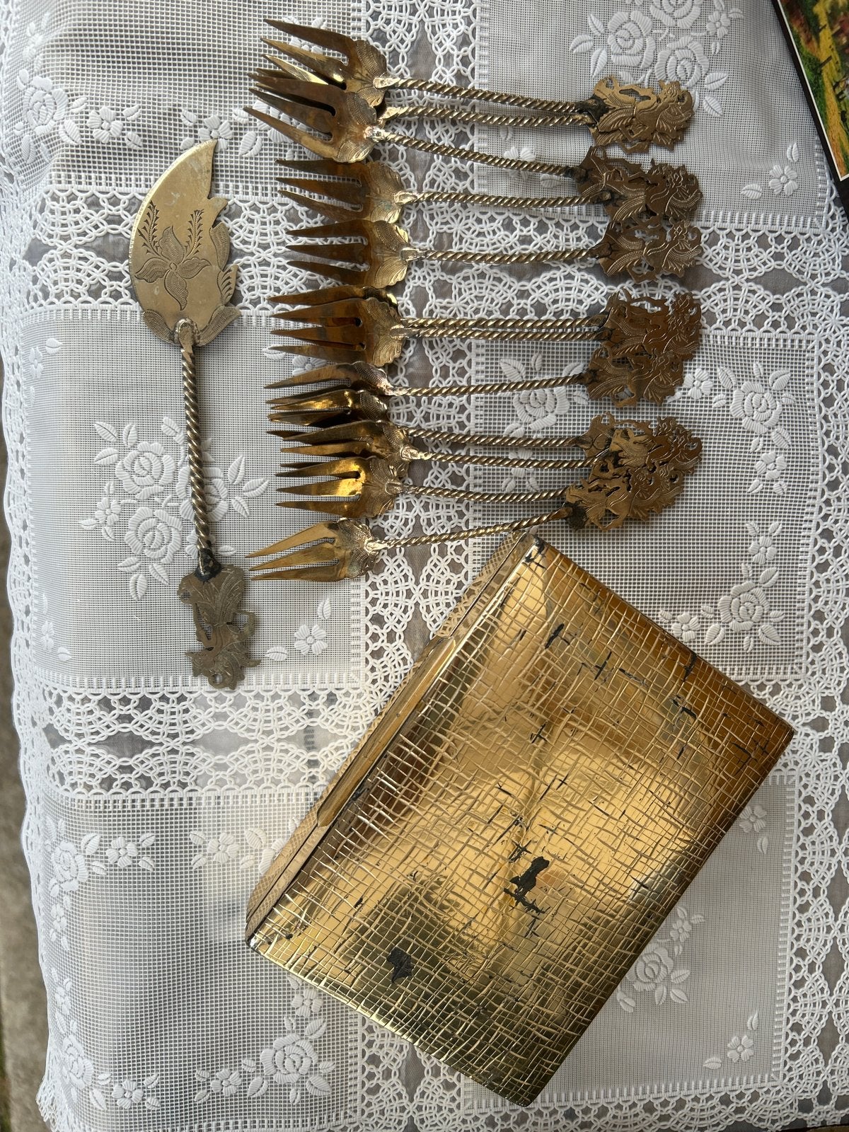 antieke Indonesische Djokja zilveren wajang-set, Antiek en Kunst, Antiek | Bestek, Ophalen of Verzenden