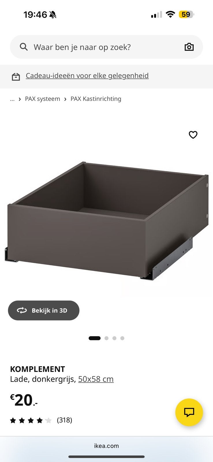 Pax kast komplement lade zwart 5 stuks 50x58, Ophalen, Gebruikt, 50 tot 100 cm, Minder dan 100 cm