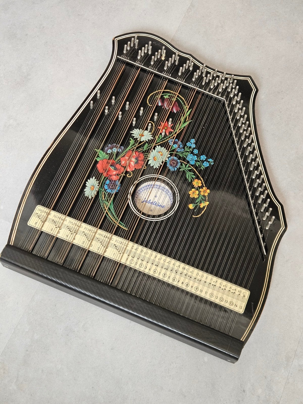 Jubeltone citer met bloemmotief en koffer, Muziek en Instrumenten, Ophalen of Verzenden, Gebruikt, Overige typen