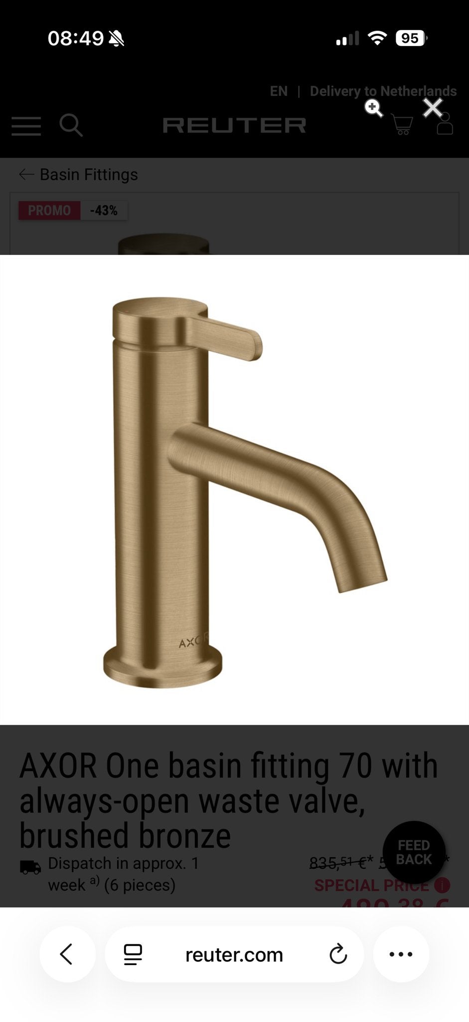 4x AXOR One Wastafelkraan brushed bronze Nieuw in Doos, Ophalen of Verzenden, Nieuw, Kraan