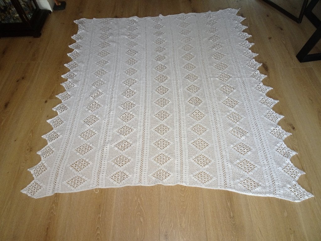 Handgehaakt kleed, plaid, sprei van 100% witte katoen, Katoen, Gehaakt, Wit, Nieuw