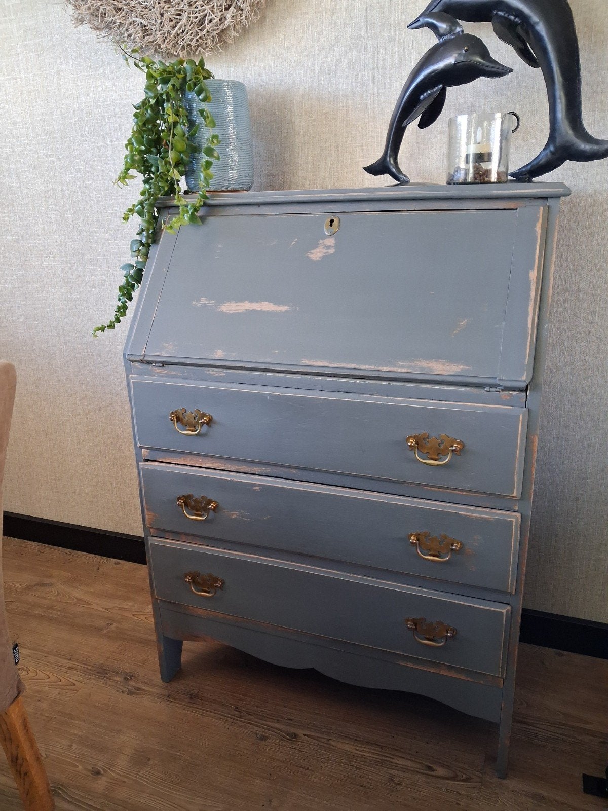 Blauw/ grijs secretaire, Ophalen, Gebruikt, Landelijk