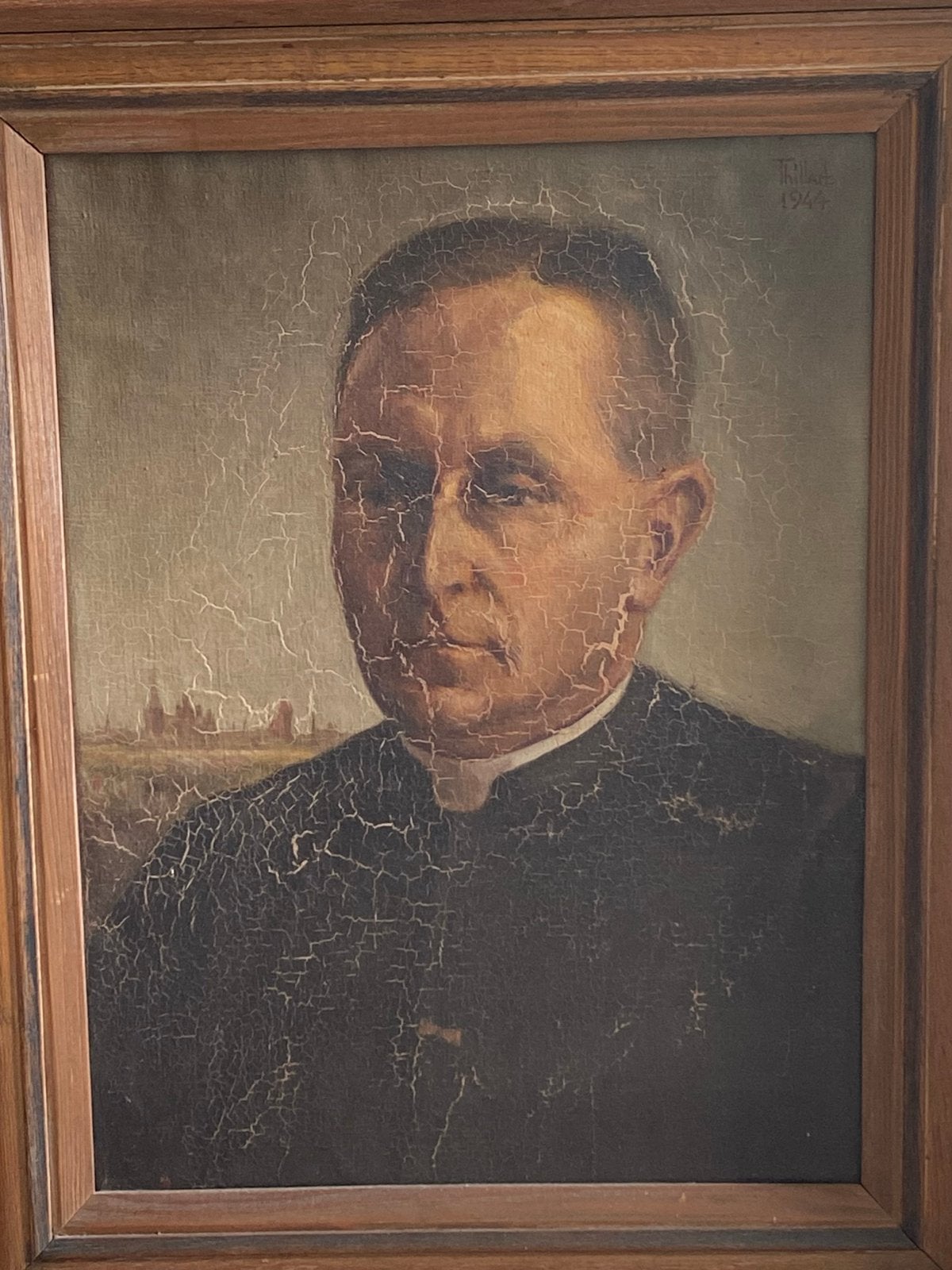 Olieverf Portret van een Priester, gesigneerd Rilland 1944, Gedateerd, Doek, Portret of Personen, Ophalen of Verzenden