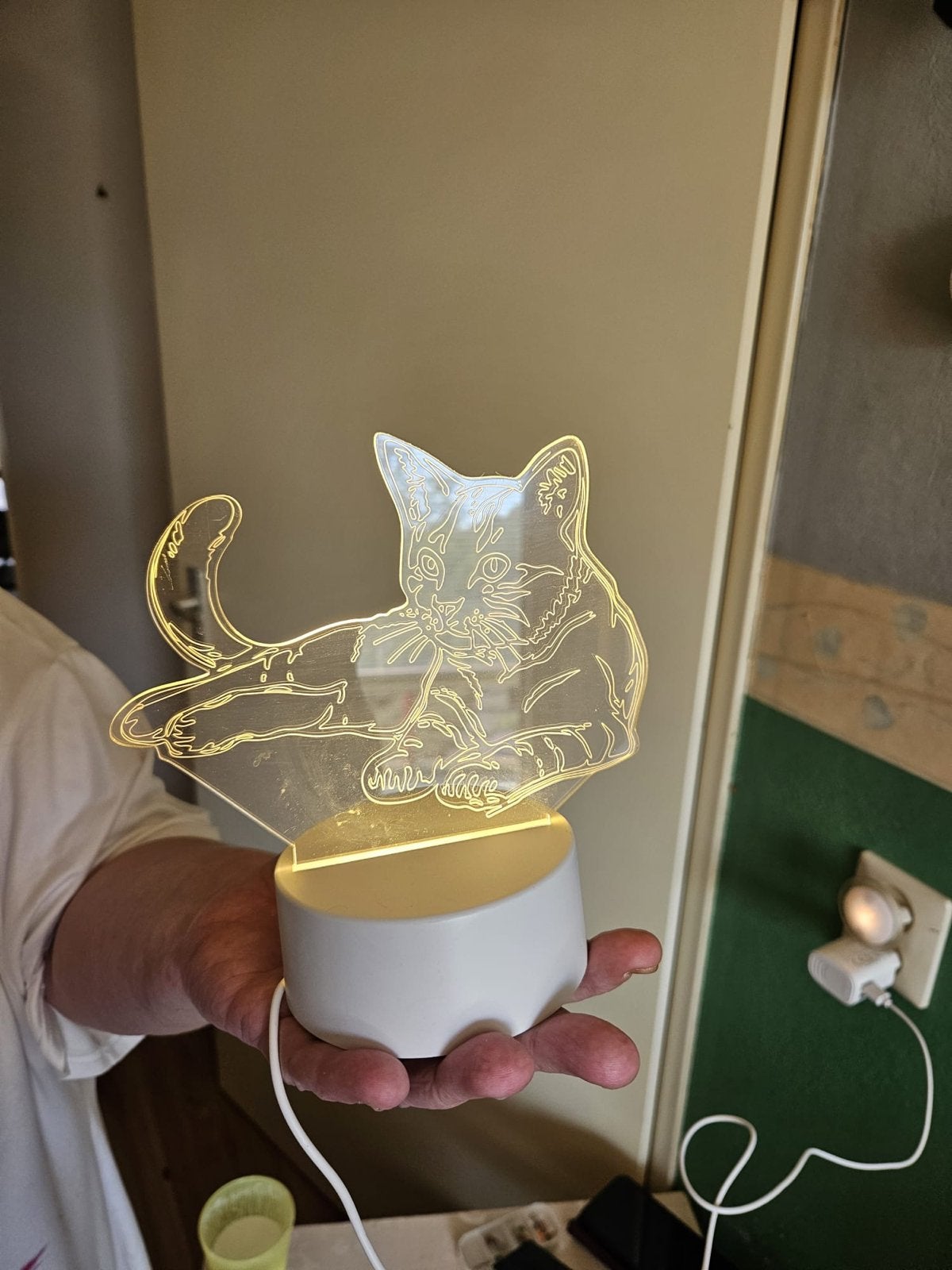 Leuke kattenlamp - 3D illusie LED nachtlampje, Wit, Overige merken, Kunststof, USB-aansluiting
