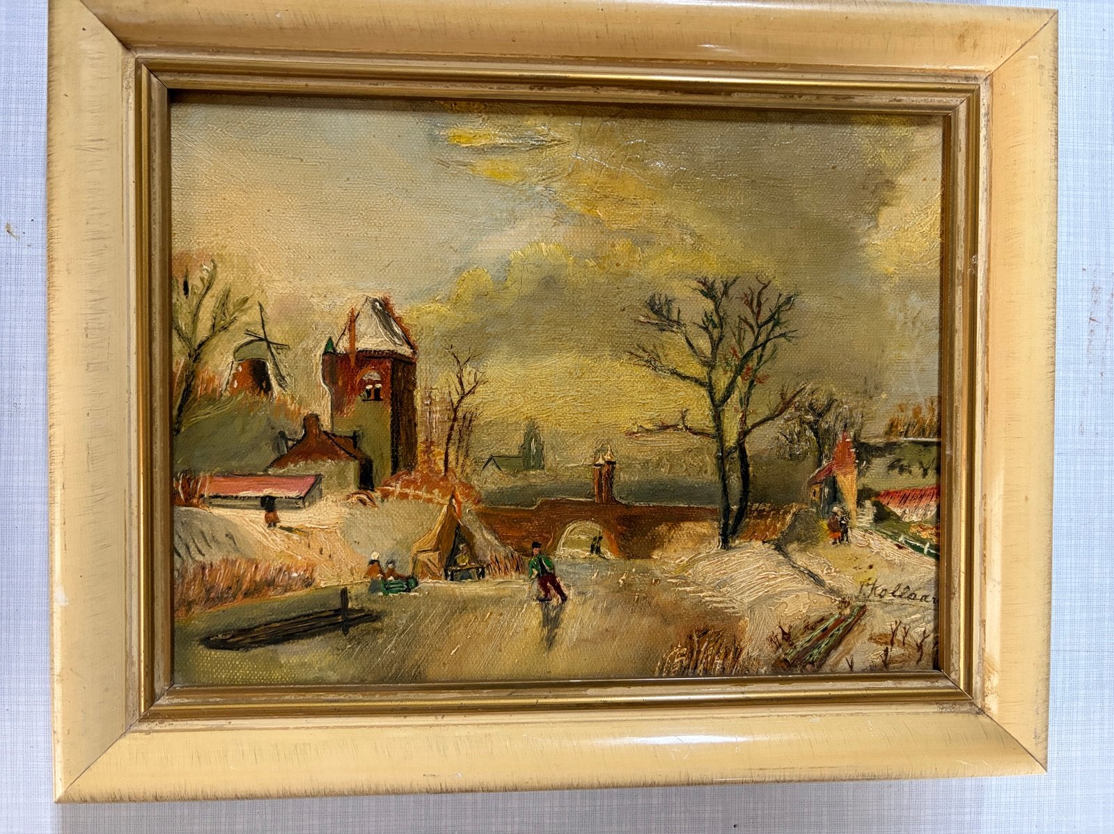 Hollands winterlandschap, gesigneerd door F.Kollaar, Doek, Ophalen of Verzenden, Gesigneerd, Landschap