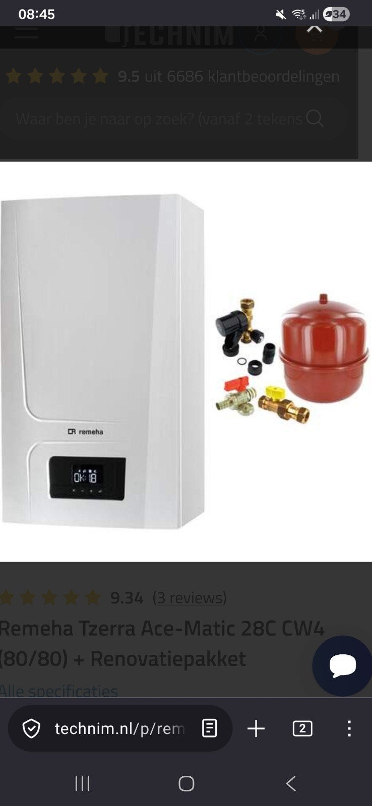 Remeha Tzerra Ace-Matic cw4, Ophalen
