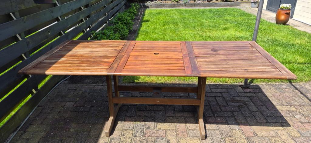 Te koop hardhouten tuintafel, uitklapbaar!, Tuin en Terras, Ophalen, Gebruikt, Hout
