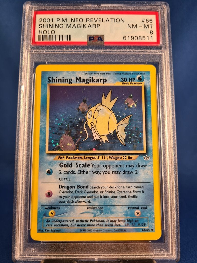 Shining Magikarp 66/64 - Neo Revelation (PSA 8), Hobby en Vrije tijd, Verzenden, Gebruikt