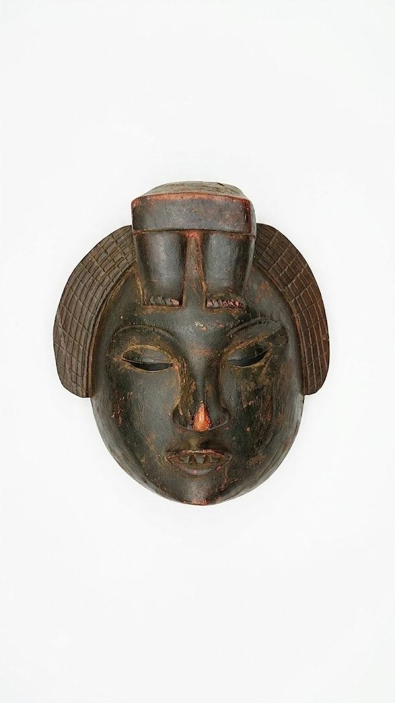 Handgesneden Baule Mblo Portretmasker (Ivoorkust), Ophalen of Verzenden
