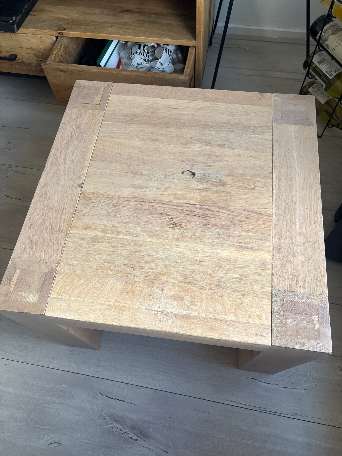 Massief eikenhouten salontafel, Ophalen, Gebruikt, 50 tot 100 cm, 5 – 50