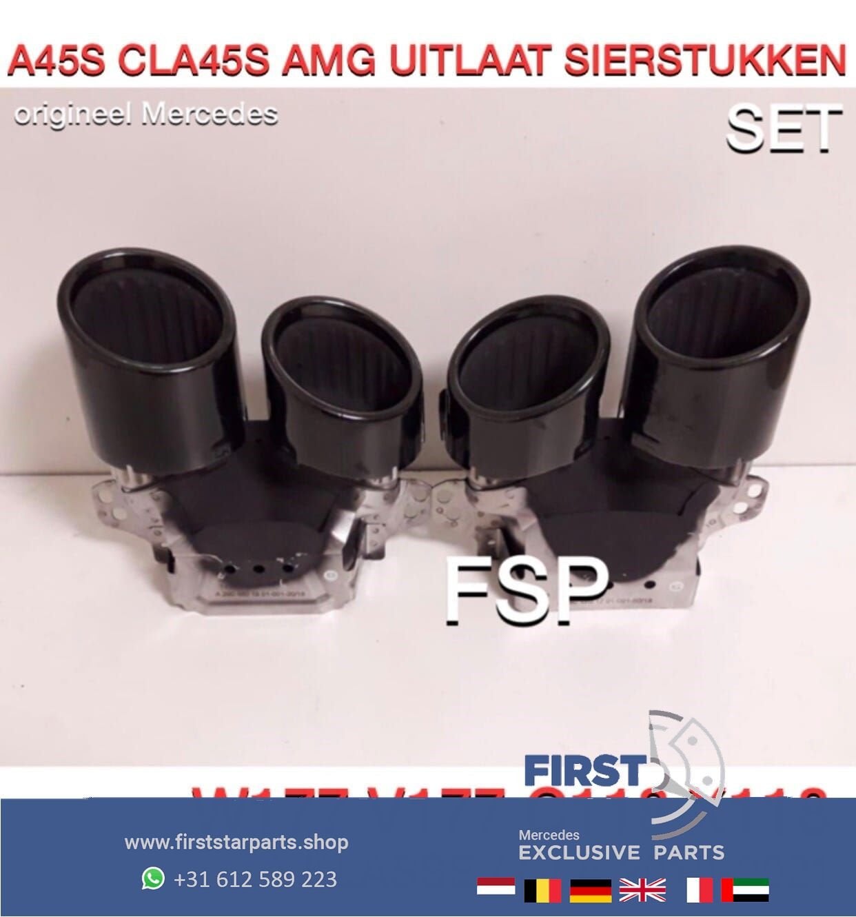 W177 V177 A45s W118 CLA45s AMG UITLAAT SIERSTUKKEN SET ZWART, Auto-onderdelen, Uitlaatsystemen, -, -, -