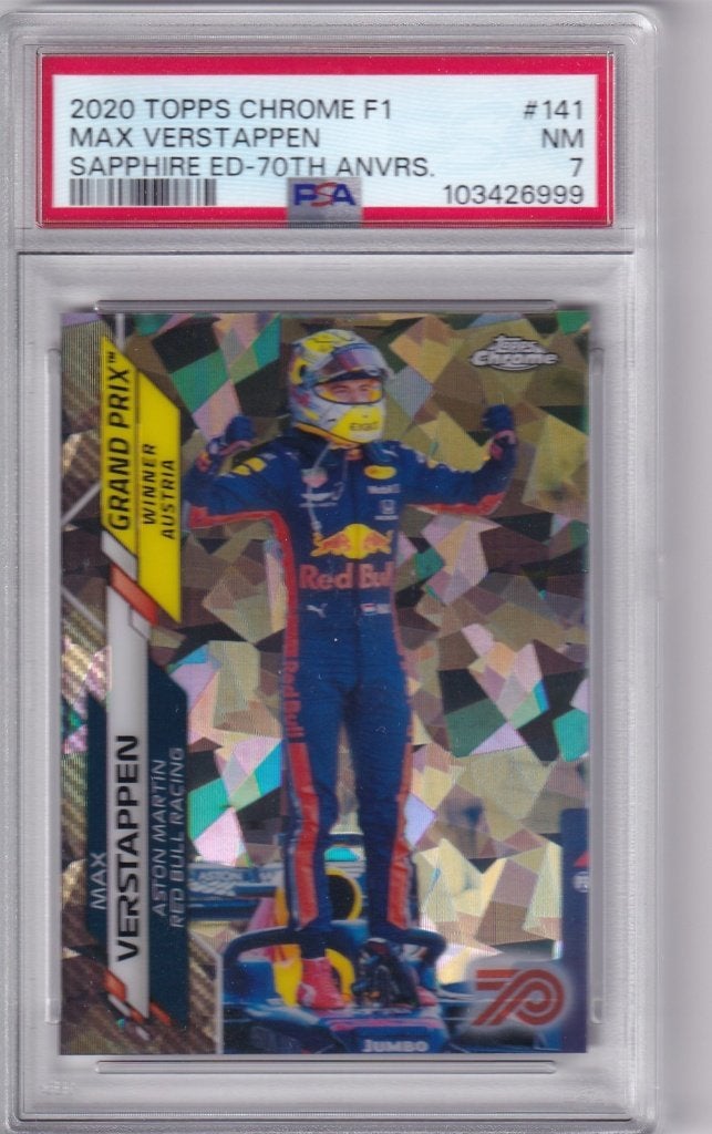 Max Verstappen 70th Anniversary Sapphire #141 /70 PSA 7, Verzenden, Nieuw, Formule 1