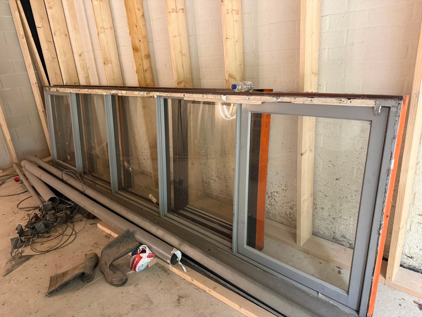 Hardhouten kozijnen met glas, deels defect, Ophalen, Gevelraam of Ruit, Gebruikt, 80 tot 120 cm