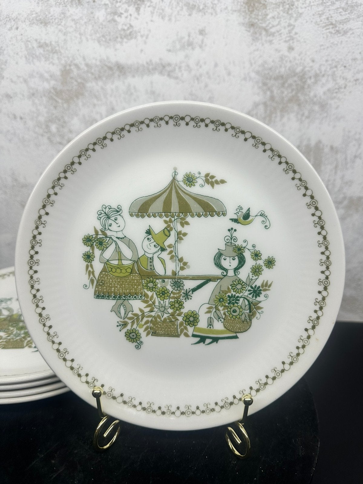 Set van 5 vintage Figgjo Flint "Market" ontbijtborden, Verzenden